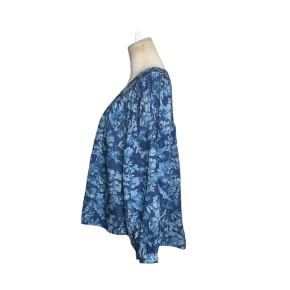 We the Free blue floral long sleeves boho tunic blouse size Small - Picture 10 of 12